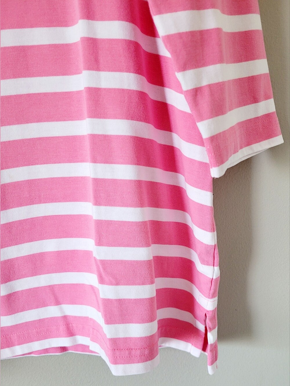 L.L. Bean 100% Cotton Pink/White Striped Boatneck Top 3/4 Sleeves Large - Picture 6 of 10